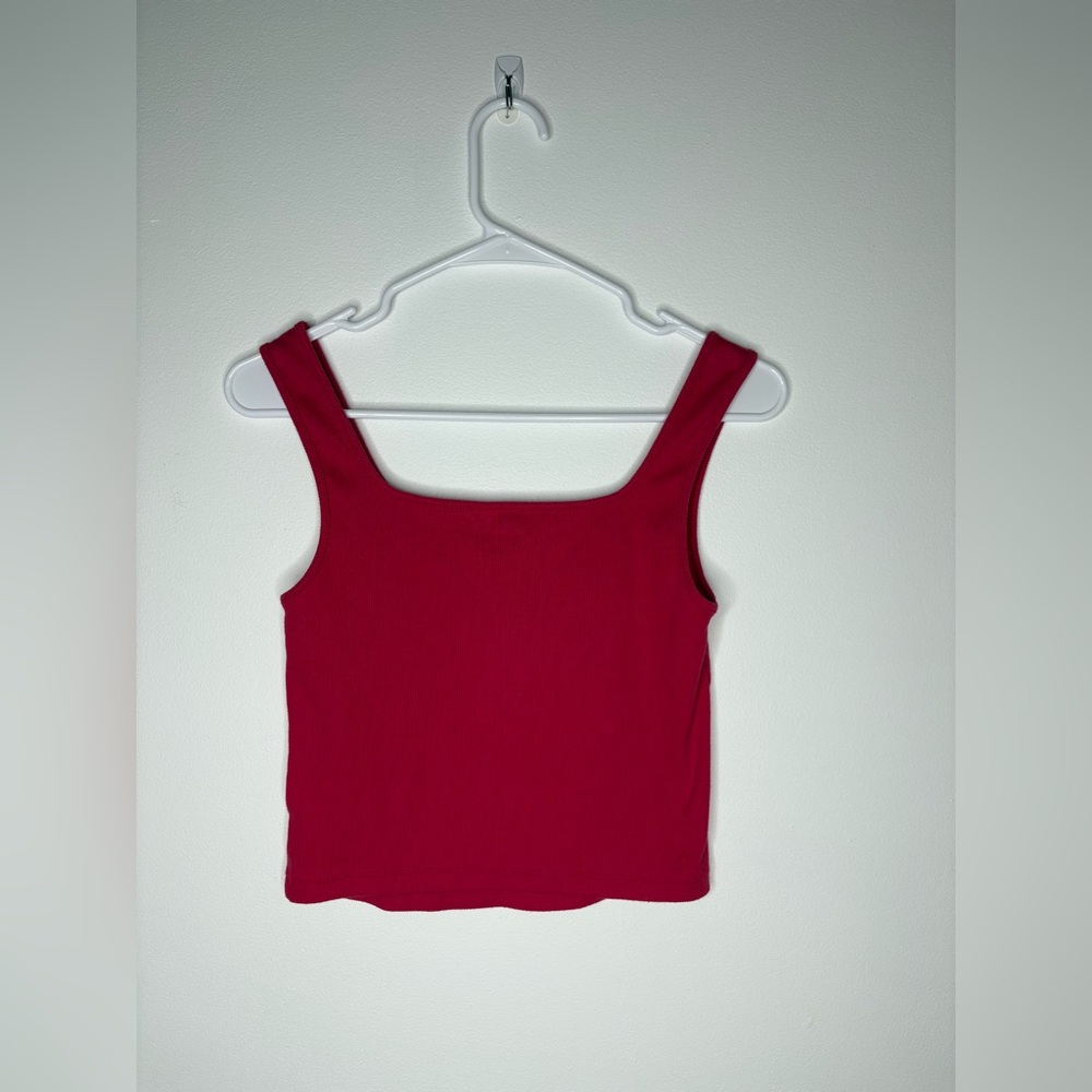 Old Navy Square Neck Raspberry Ribbed Cropped Tank Top - Picture 3 of 4